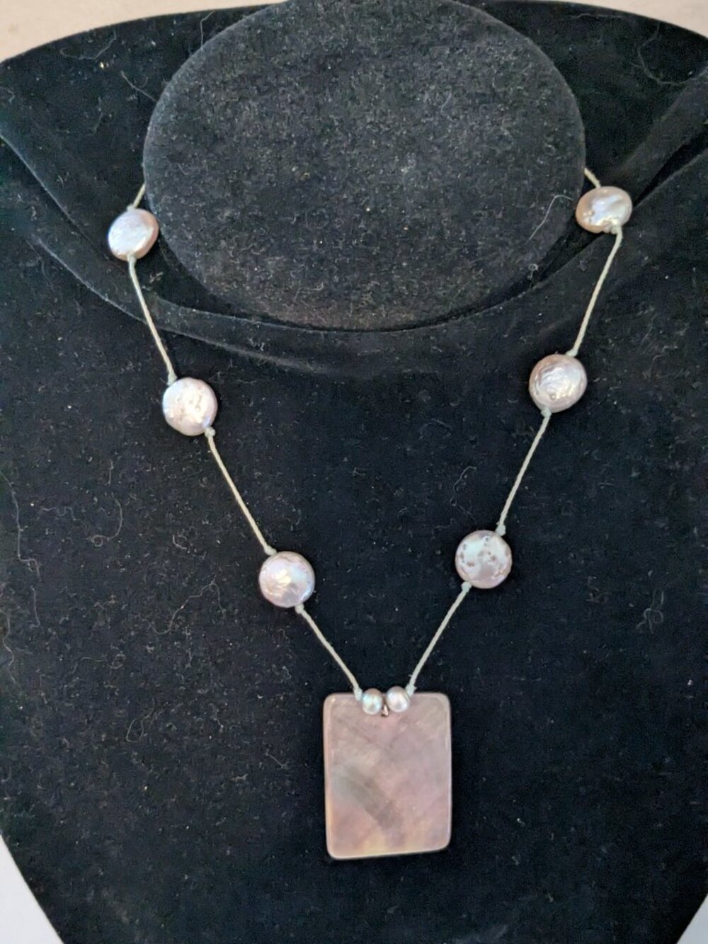Artisan MOP Mother of Pearl Coin Pearl Corded Necklace